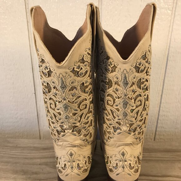 Crysigne Rhinestones and Glitter Womens Cream Western Boots US 8 - Picture 11 of 12